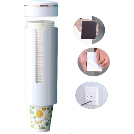 Soporte para vasos blanco, dispensador de vasos desechables para montaje en pared, fácil de instalar.