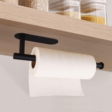 Soporte para rollos de papel de cocina, rollos sueltos, fijación autoadhesiva debajo de los armarios, acero inoxidable, negro.