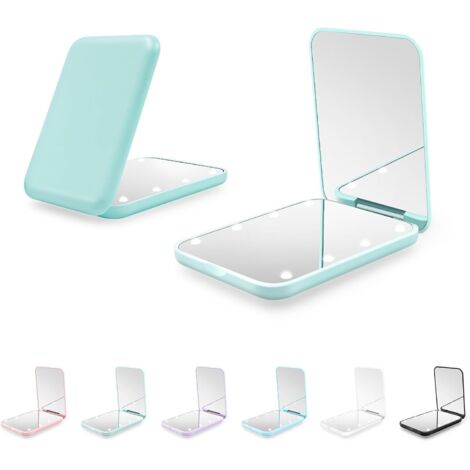 Espejo compacto, espejo de bolsillo LED con aumento 1X/3X y batería interna, mini espejo para bolso, bolsillo, viajes y regalo (verde)