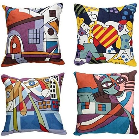 Fundas de cojín de 45 x 45 cm, conjunto decorativo para sofá y salón de estilo nórdico, confeccionado en algodón y lino bordados, ideal para dormitorios y decoración del hogar, con estampados abstract