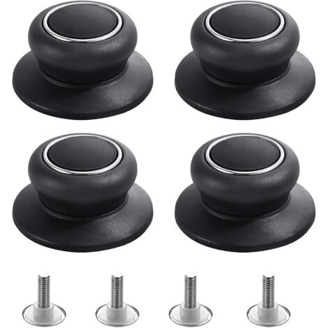 Juego de 4 pomos de repuesto universales para tapas de ollas, resistentes al calor y antiestáticos, fáciles de instalar. (Negro)