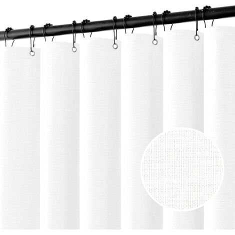 Cortina de ducha de lino con anillas metálicas, impermeable y resistente al moho, apta para baños, 180 x 200 cm (blanca).