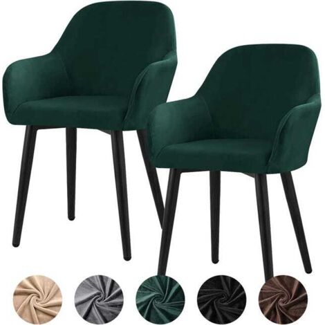 Funda elástica para silla, juego de 2, de terciopelo, extraíble y lavable, para restaurantes, hoteles y banquetes, verde oscuro.