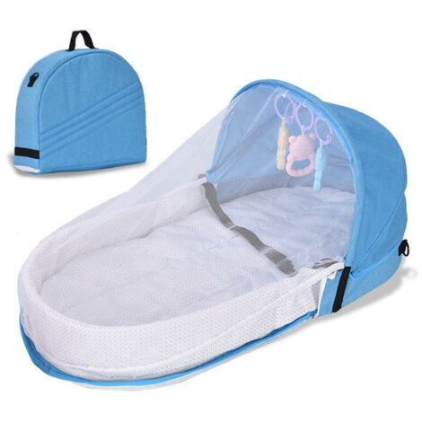 Cuna de viaje plegable con mosquitera, dosel y juguetes, cama de viaje para bebés de 0 a 10 meses.