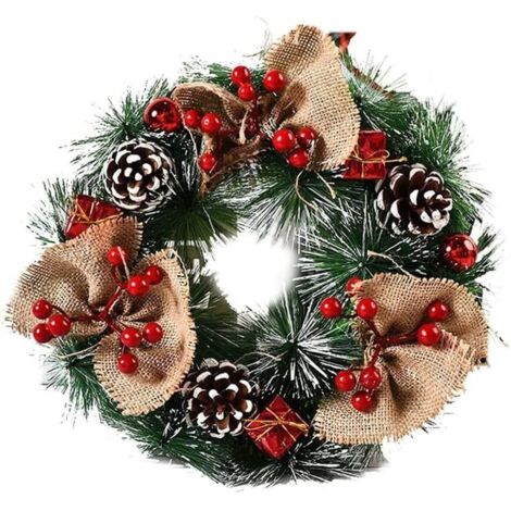 Corona navideña artificial de 30 cm, fabricada a máquina, ideal para árboles de Navidad de exterior y decoraciones navideñas.