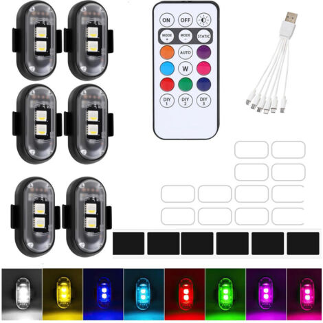 Juego de 6 luces estroboscópicas LED para coches con mando a distancia, 8 colores, recargables por USB, resistentes al agua, intermitentes para coches y camiones.