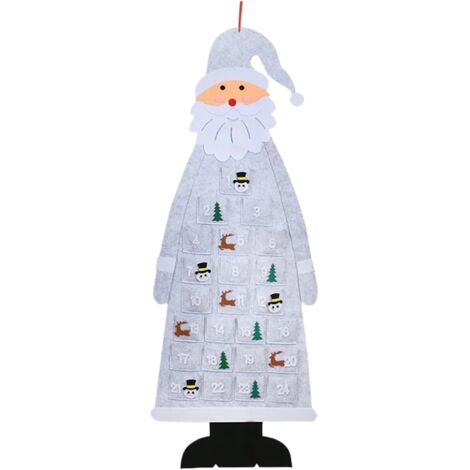 Calendario de Adviento de fieltro gris para colgar en la pared, decorado con motivos de árboles de Navidad y Papá Noel, con bolsillos y una cuenta atrás de 24 días.
