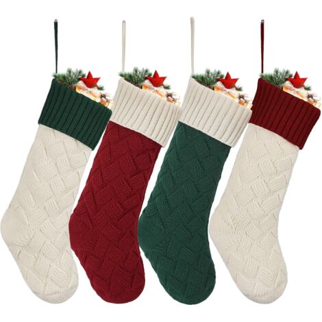 Calcetines navideños - Calcetín navideño grande de 45 cm tejido a mano, perfecto para reuniones familiares, regalos y decoraciones para la chimenea y las celebraciones navideñas.