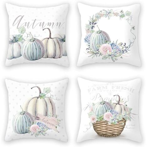 Juego de 4 fundas de cojín decorativas con estampado de calabazas otoñales, fundas de almohada resistentes de algodón y lino, fundas de cojín, fundas de almohada, cojines para sofá, poliéster.