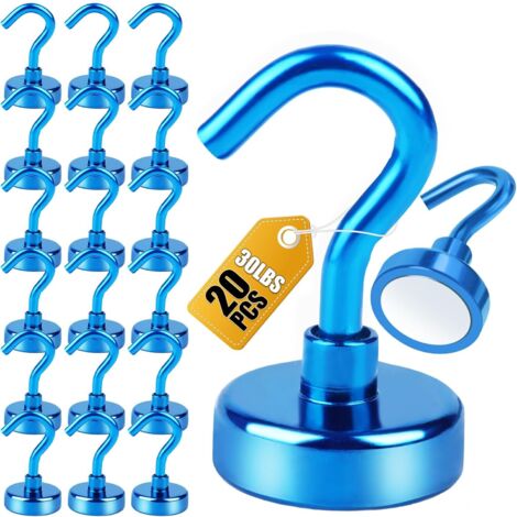 Ganchos magnéticos para refrigerador, potentes imanes de suelo con ganchos, soportes magnéticos (paquete de 20 - azul)