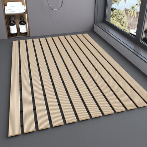 Alfombrilla de baño antideslizante de TPE - 61 x 90 cm, doble, modular y fácil de limpiar - Comodidad y seguridad para la ducha y el baño, color beige.