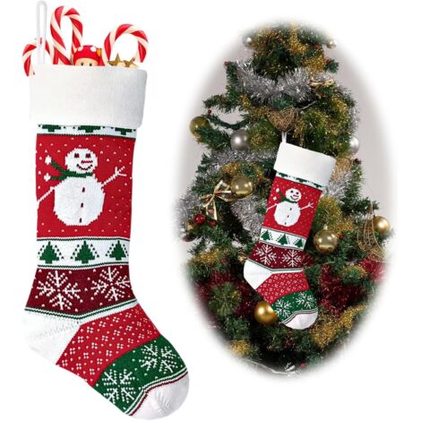 Calcetines navideños gigantes con diseño de muñeco de nieve, calcetines navideños tejidos con un lindo muñeco de nieve.