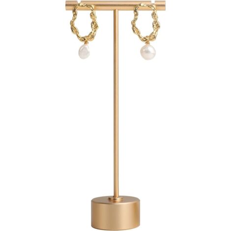Soporte de exhibición de pendientes en forma de T de metal color dorado, expositor de joyería de escritorio, adecuado para mujeres y niñas [Oro, 13,5 cm]