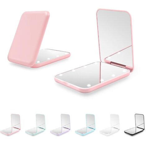 Espejo compacto, espejo de bolsillo LED con aumento 1X/3X y batería interna, mini espejo para bolso, bolsillo, viajes y regalo (rosa)