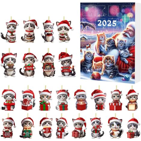 Calendario de Navidad para gatos, caja misteriosa de Navidad, adorno de gatito acrílico 2D, modelo E
