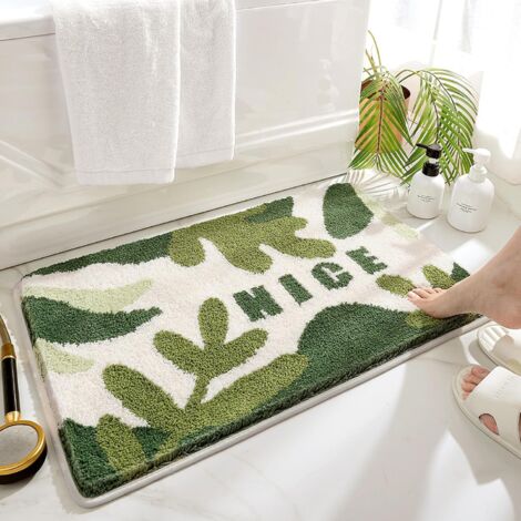 Alfombrilla de baño antideslizante y lavable a máquina, de pelo largo, para bañera, ducha y baño (estampado de hojas, 50 x 80 cm).