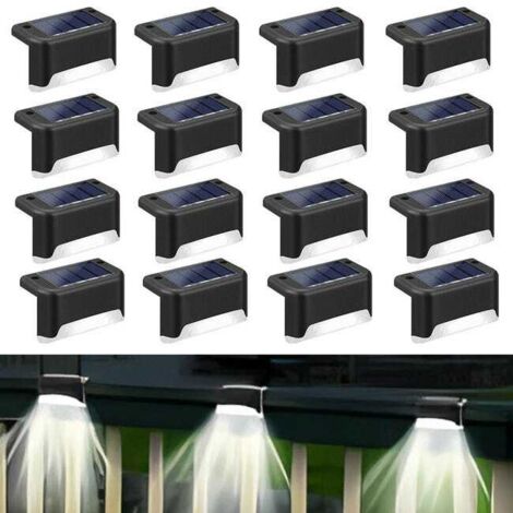 16 luces solares LED para puentes, lámpara de luz blanca para jardín, patio, barandilla, escalera, camino, luz impermeable para escalones.