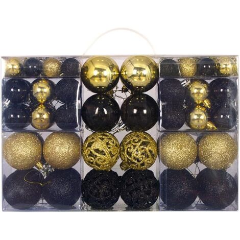 100 adornos navideños de plástico para colgar, perfectos para fiestas navideñas, bodas y otras celebraciones (negro + dorado).