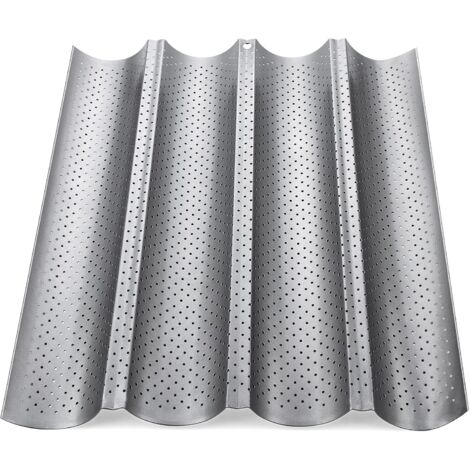 Máquina para hacer pan, molde perforado para pan, molde perforado plateado de cuatro cavidades para pan, bandeja para hornear perforada antiadherente