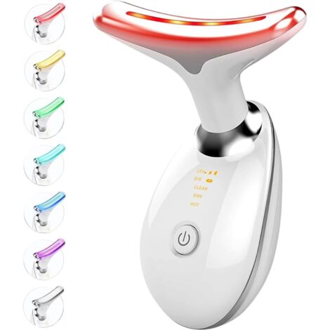 Dispositivo facial antiarrugas, dispositivo reafirmante de cuello de 3 modos, dispositivo de lifting y reafirmación EMS a 45 °C, color blanco.