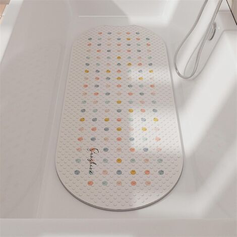 Alfombrilla de baño extralarga antideslizante con ventosas para suelo, bañera y ducha, de secado rápido, fina y lavable, blanca, 38 x 99 cm.