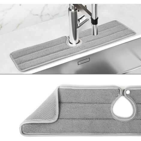 Alfombrilla absorbente gris para grifo - protector antisalpicaduras con asa - lavable a máquina - 500 x 13 x 10 mm