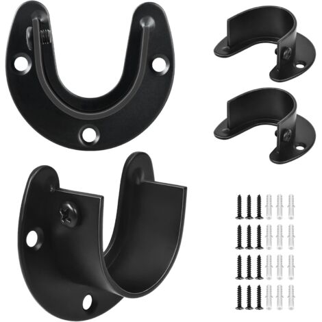 Soporte para barra de ropa, soportes de acero inoxidable de 2,5 cm (1 pulgada), color negro, soporte para barra de ducha, juego de 4