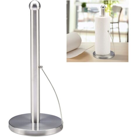 Soporte para rollo de cocina independiente, acero inoxidable cepillado, para la cocina, H x Ø: 35 x 15 cm, plata
