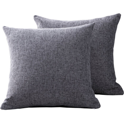 Juego de dos cojines de lino gris para sofá, cojín de mesilla para salón, funda de cojín grande para respaldo, relleno de algodón y lino no incluido, 45 x 45 cm
