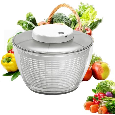 Centrifugadora eléctrica para ensaladas, gran capacidad (4500 ml), centrifugadora de frutas y verduras recargable por USB, secadora de cocina automática.