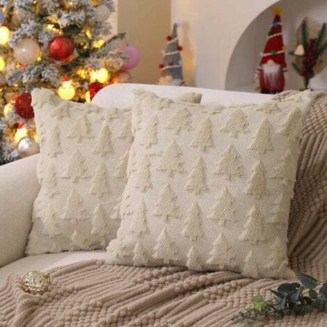 Juego de 2 fundas de almohada navideñas beige, 45 x 45 cm, decoración navideña de invierno para dormitorio o sofá.