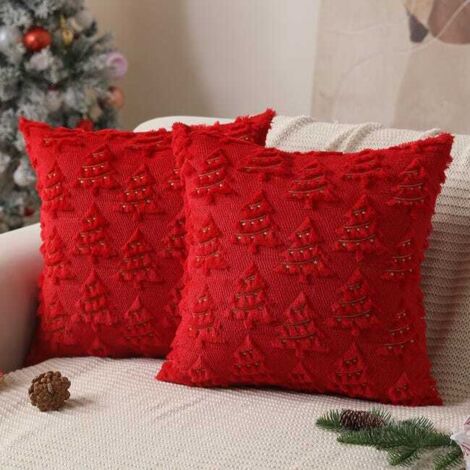 Juego de 2 fundas de cojín navideñas rojas, 45 x 45 cm, fundas decorativas de estilo bohemio, fundas de almohada navideñas para sofá.