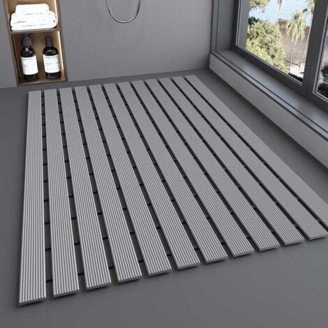 Alfombrilla de baño antideslizante de TPE - 61 x 61 cm, doble, modular y fácil de limpiar - Comodidad y seguridad para la ducha y el baño, color gris.