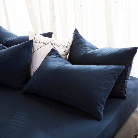 Funda de almohada premium azul oscuro de 122 x 188 cm en algodón puro (juego de 2) - algodón tejido - funda de almohada de punto, funda de cojín ultrasuave