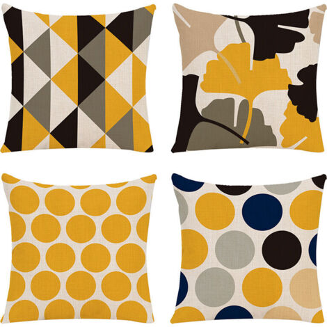 Juego de fundas de cojín decorativas de mezcla de algodón y lino - Estampado geométrico - Ideal para dormitorio, sofá y oficina - 45 x 45 cm