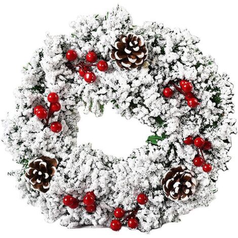 Corona navideña artificial, guirnalda de pared, colgante floral, decoración para el hogar, fiestas, patio y jardín (efecto nieve).