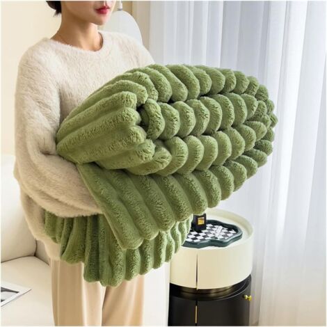 Manta de peluche suave y mullida con forma de conejo, de doble grosor, ideal para la cama, el sofá y el sillón (verde, 150 x 200 cm).