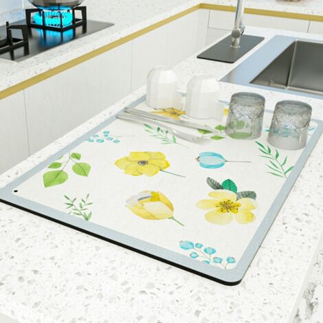 Alfombrilla antigoteo de cocina ultra absorbente Unison con estampado floral amarillo, 40 x 30 cm
