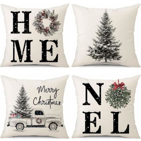 Juego de fundas de almohada navideñas (4 piezas), fundas de almohada decorativas de lino, juego de fundas de almohada navideñas (4 piezas)