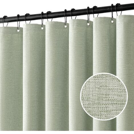 Cortina de ducha de lino con anillas metálicas, impermeable y resistente al moho, apta para baños, 180 x 200 cm (verde).