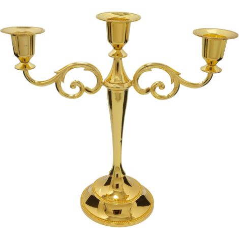 Candelabro metálico de tres cabezas de estilo europeo, perfecto para cenas a la luz de las velas, Navidad y decoración del hogar (color dorado).