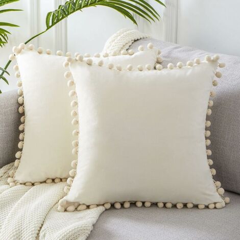 Funda de cojín blanca de 45x45 cm, decoración blanca para salón, cojín de sofá de dormitorio, juego de sillón informal de estilo nórdico con cremallera, incluye 2 fundas de almohada de terciopelo.