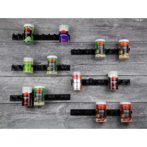 Estante para especias sin perforaciones: se puede pegar a otros estantes para especias 6 estantes, con capacidad para 30 tipos de especias (negro).
