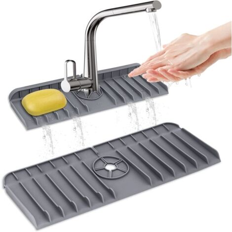 Alfombrilla de silicona de 2 piezas para fregadero, alfombrilla de desagüe, protector antisalpicaduras para fregadero de cocina, alfombrilla absorbente para grifo