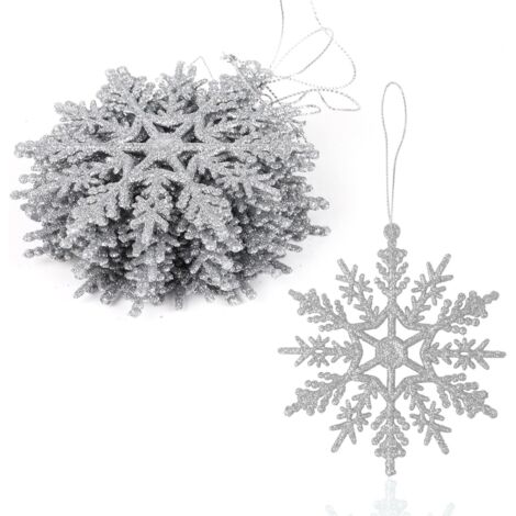 Copos de nieve plateados brillantes (10 cm) - Árbol de Navidad  Decoraciones de copos de nieve para fiestas y ocasiones especiales, paquete de 12