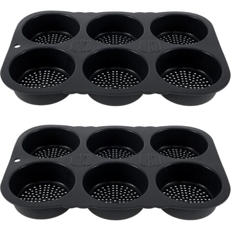 Moldes de silicona para pan, juego de 2, moldes antiadherentes de 6 cavidades para chocolate, aptos para panecillos de hamburguesa y magdalenas.