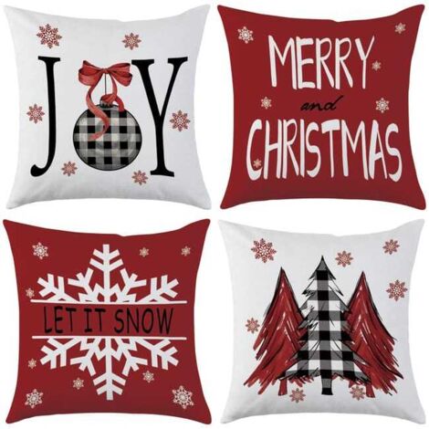 Juego de 4 fundas de almohada navideñas de 45x45 cm, fundas cuadradas de lino con cremallera invisible (relleno de almohada no incluido).