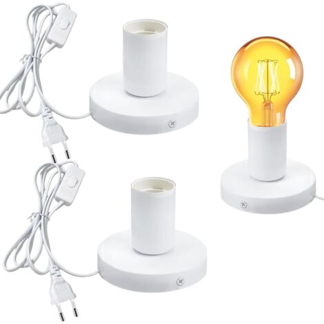 Un juego de dos enchufes E27, un cable de alimentación de 1,75 metros, apto para dormitorios, salas de estar, etc., enchufe europeo, color blanco.