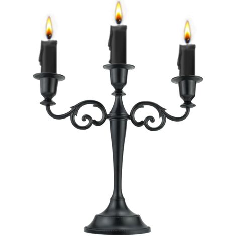Candelabro metálico de tres cabezas de estilo europeo, perfecto para cenas a la luz de las velas, Navidad y decoración del hogar (negro).