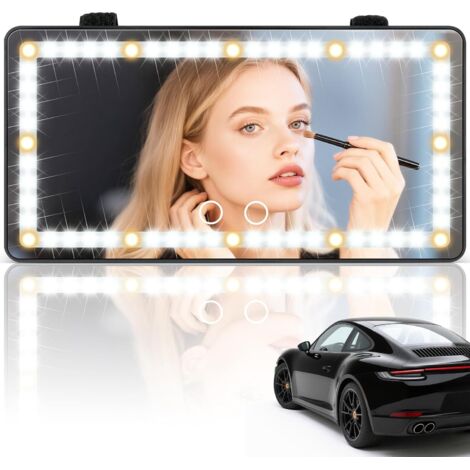 Espejo de cortesía para parasol de coche: espejo de cortesía recargable con 60 luces LED, 3 modos de iluminación y ajustable (negro).